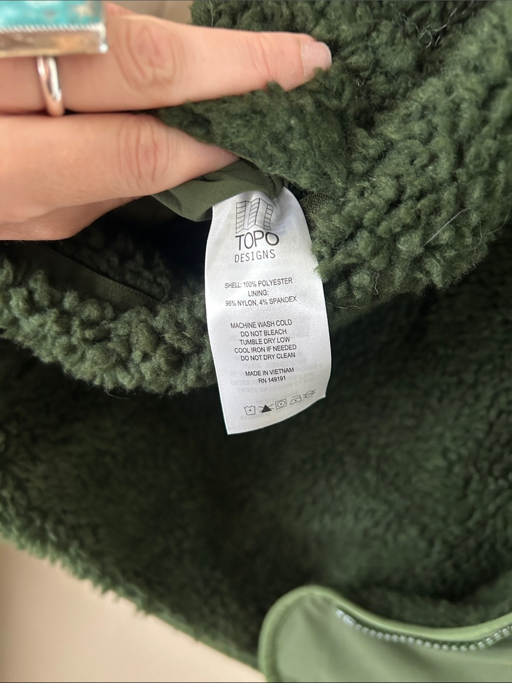 Women’s Topo Designs Olive Green Reversible Sherpa Jacket - Picture 2 of 3